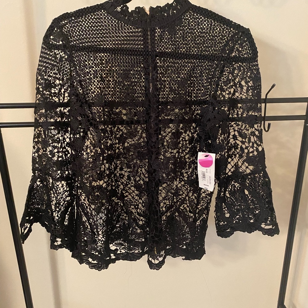 COPY - Overlay Fancy See through top with bell sleeves - New - Medium